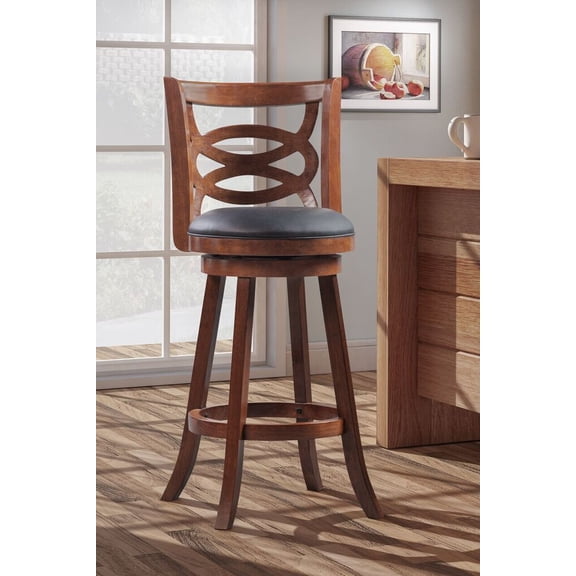 Boraam Siena 29in. High Back Swivel Wood Bar Stool - Walnut Finish