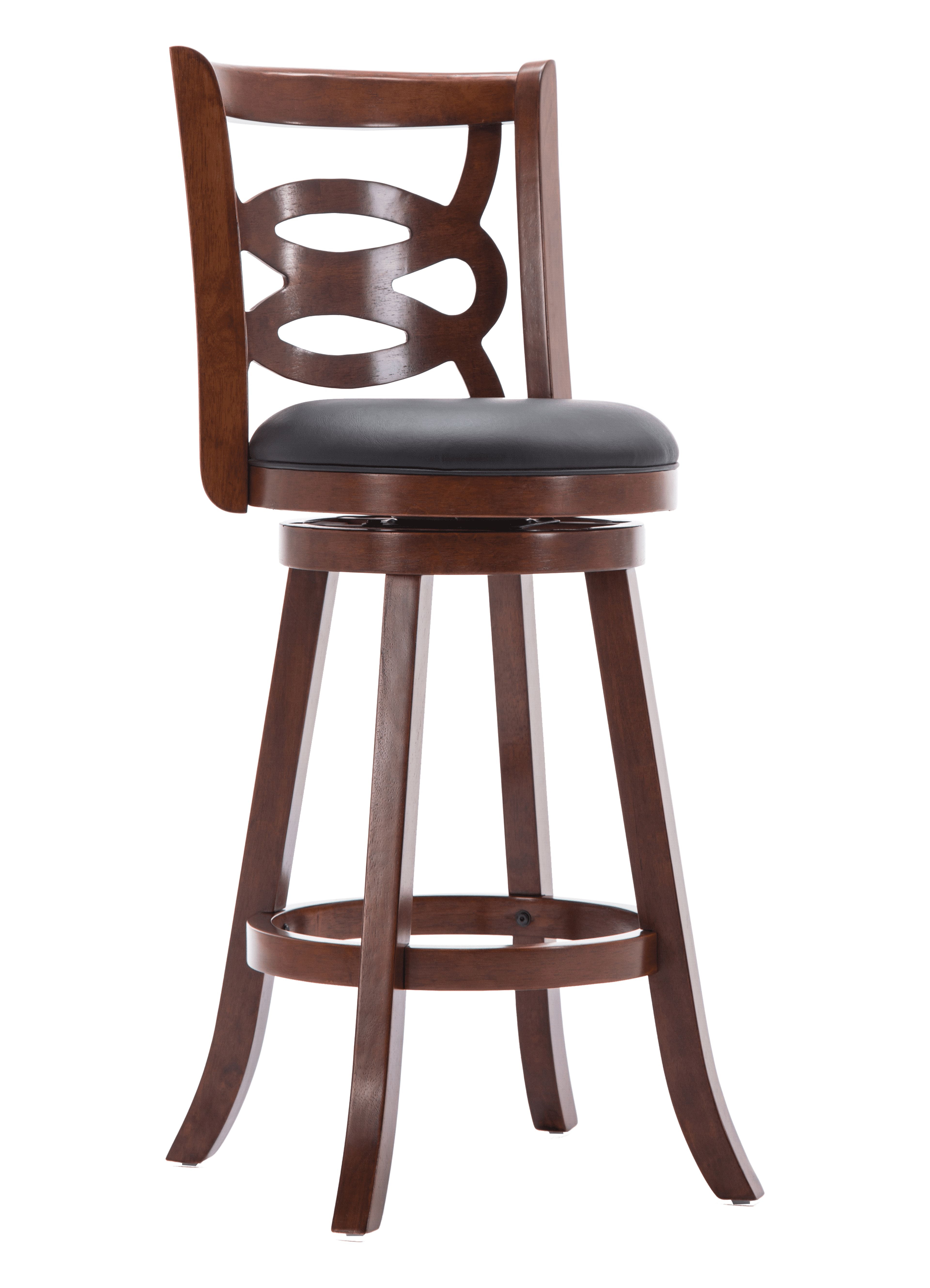 Cherry Wood Swivel Bar Stool with Leatherette Seat
