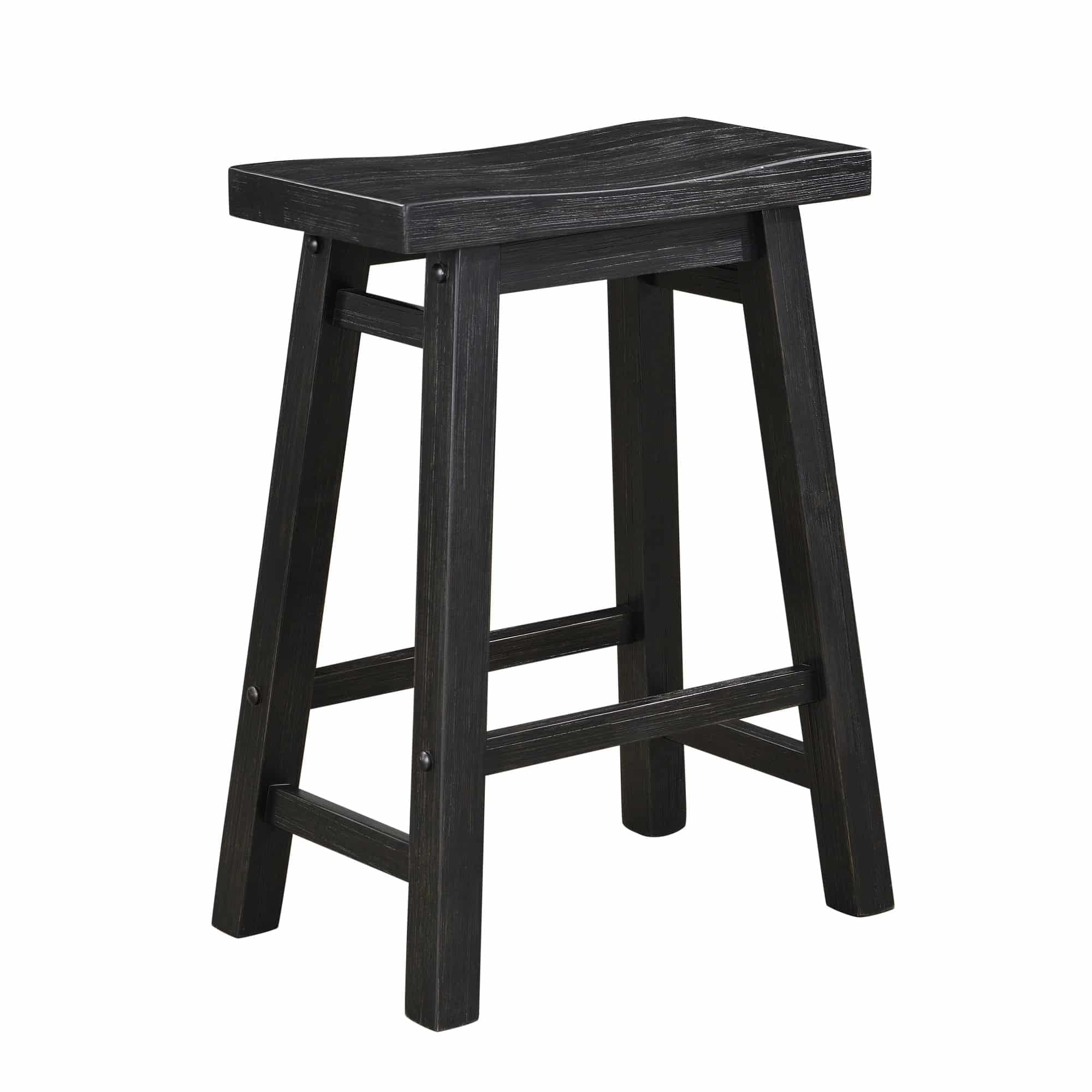Sonoma 24" Distressed Black Charcoal Backless Saddle Wood Stool