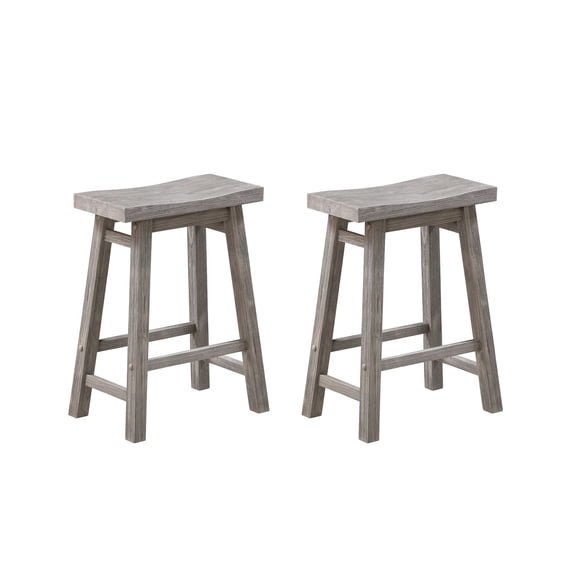 Boraam Sonoma 24-Inch Counter Height Backless Saddle Wood Counter Stool, Storm Gray Wire-Brush Finish, Set of 2