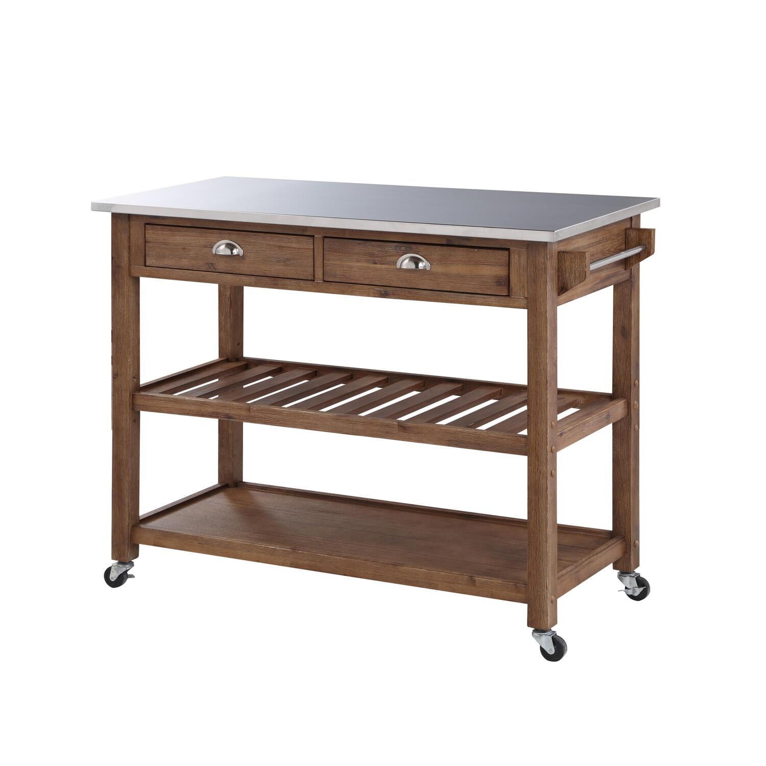 Boraam Sonoma 35.75in. H Wood Kitchen Cart with Stainless Steel Top