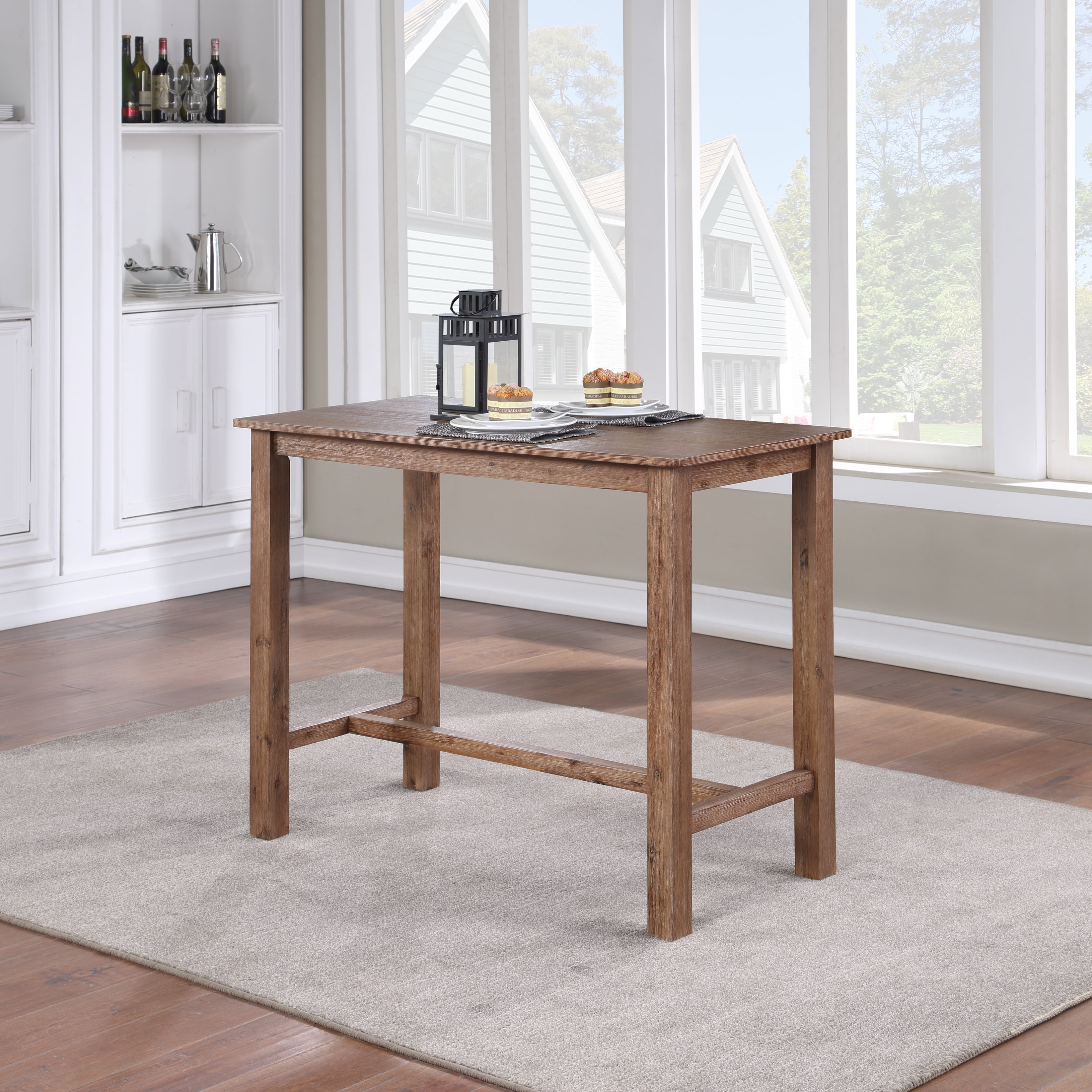 Barnwood Wire-Brush Reclaimed Wood Counter Height Pub Table