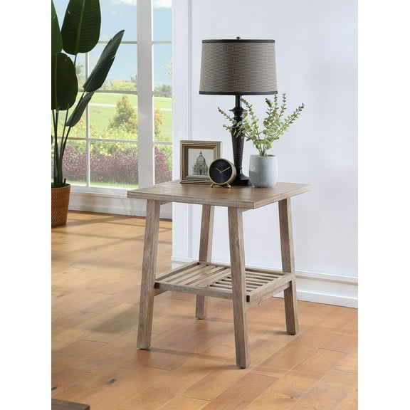 Boraam Sonoma Square Wood End Table, Barnwood Wire-Brush