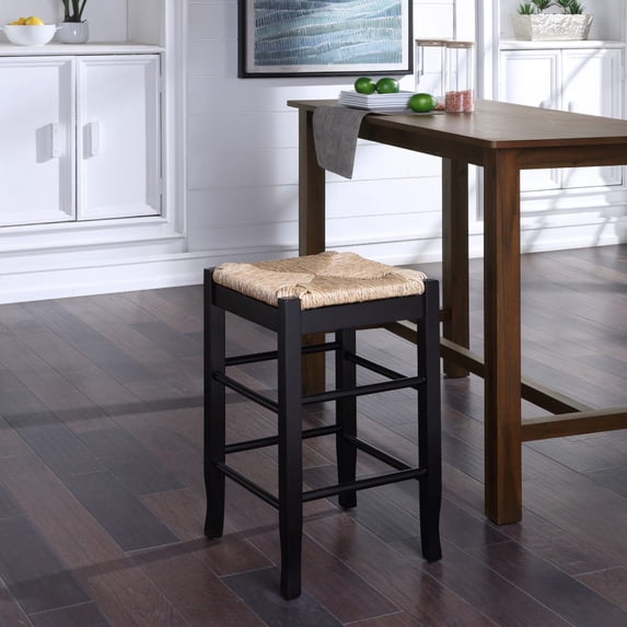 Boraam Square Rush 24in. Backless Wood Counter Stool, Black Finish