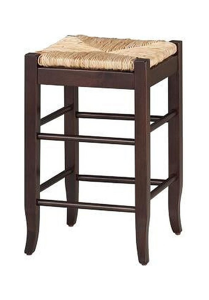 Cappuccino Finish 24" Square Rush Backless Swivel Wood Stool