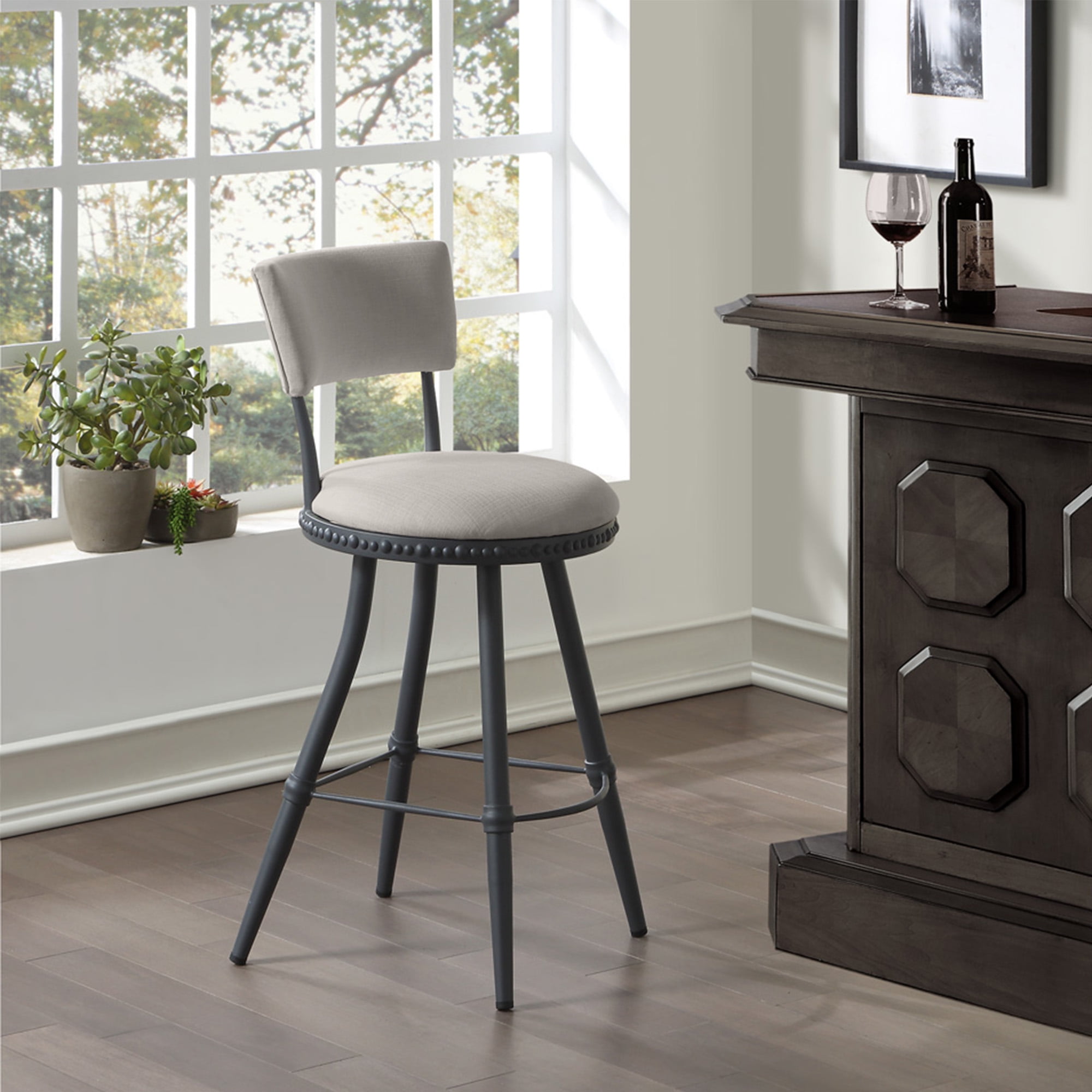Modern Benton Adjustable Steel Stool with Gray Cushion