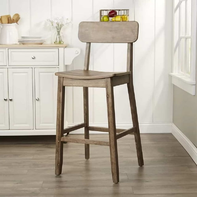 Boraam Torino Bar Height Open High Back Stationary Wood Bar Stool, Barnwood WireBrush Finish
