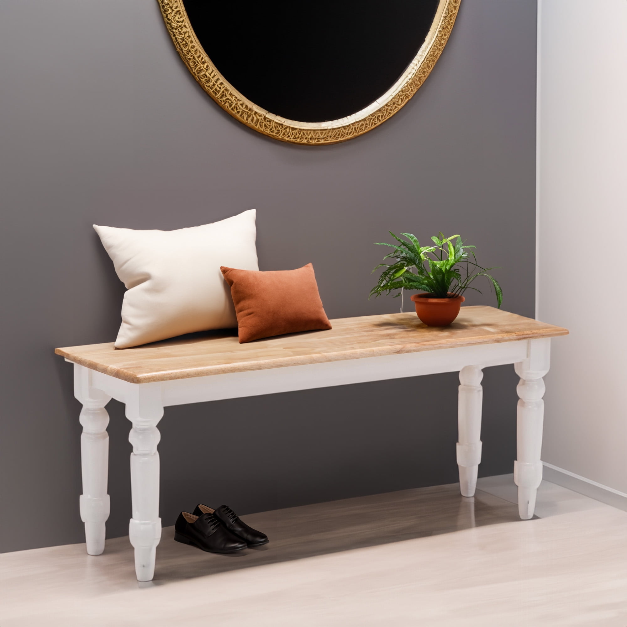 Free Shipping Boraam Windsor Dining Height Backless Wood 47in. Wide Dining Room Bench White Natural Two Tone Finish Walmart