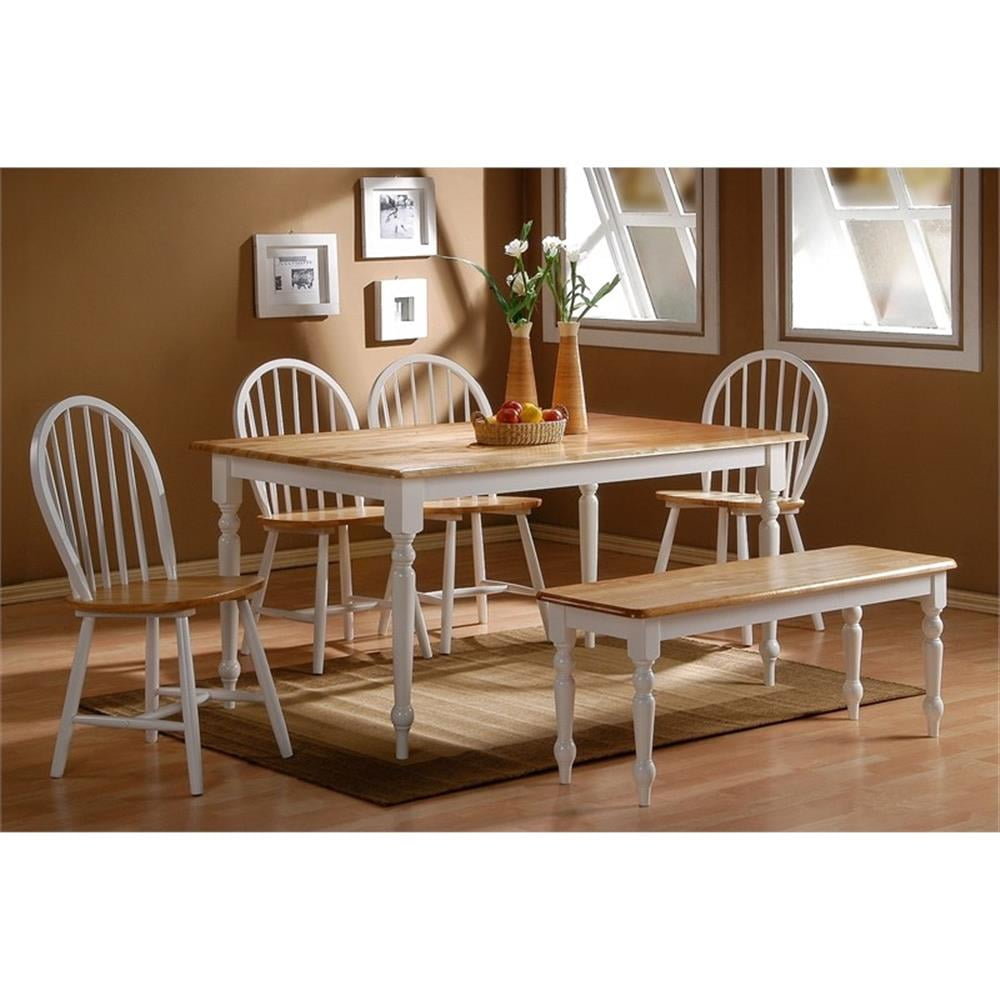 Windsor White and Natural Wood Farmhouse Dining Chairs, Set of 2