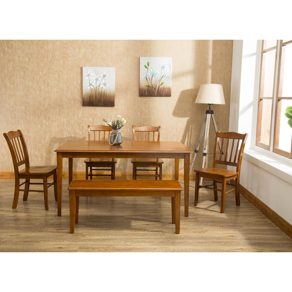 Walnut Finish Solid Hardwood Shaker Dining Set with 4 Chairs and Bench