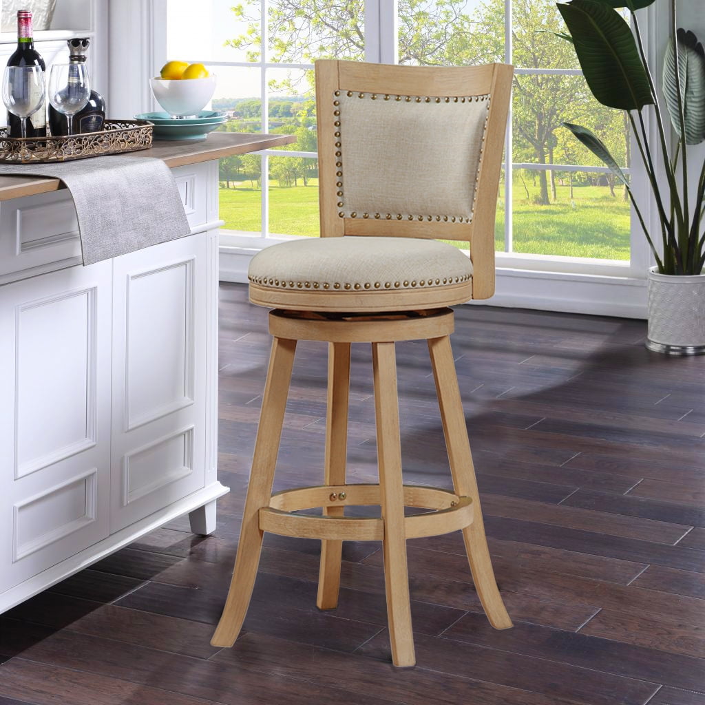 Boraam Melrose Bar Height Swivel Wood Kitchen Bar Stool, Cream Wire-Brush Finish