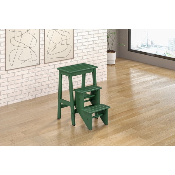 Boraam Niko 3-Step Folding Stool - Wood, Equestrian Green Finish