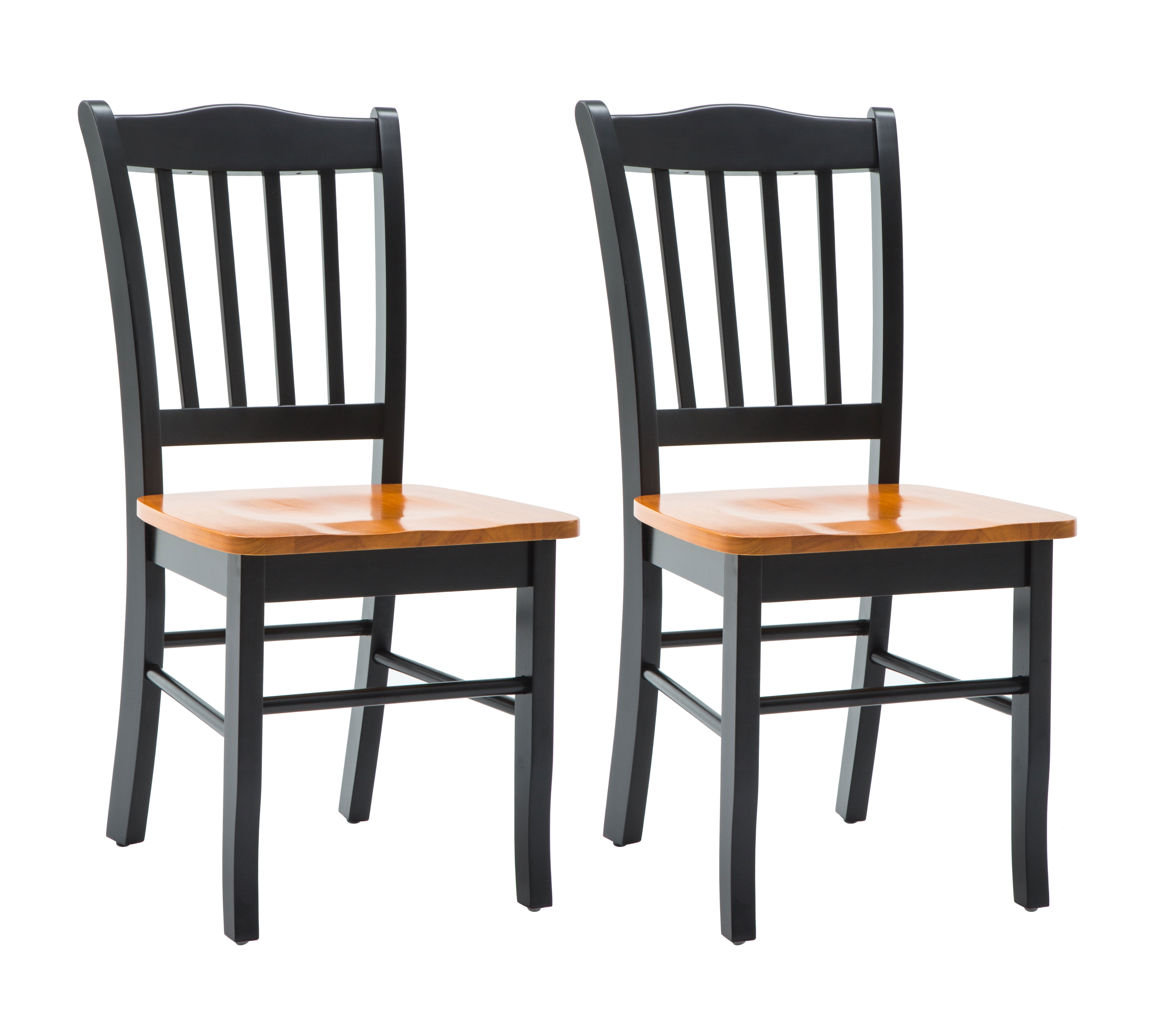 Set of 2 Black and Oak High Slat Back Dining Chairs
