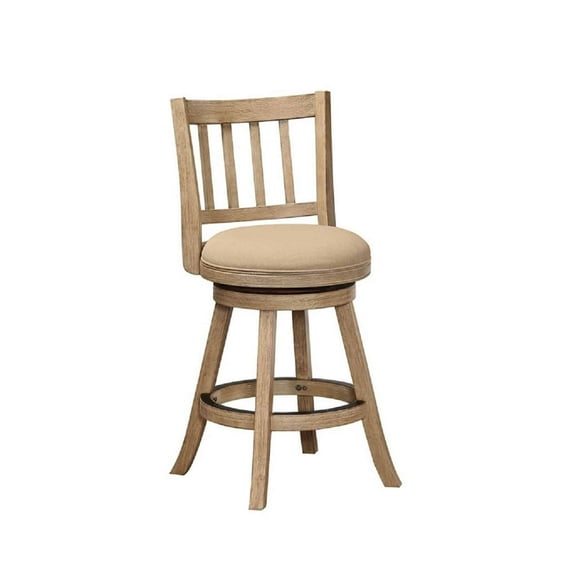 Boraam Sheldon Swivel Wood Counter Stool in Driftwood Wire-Brush and Oatmeal