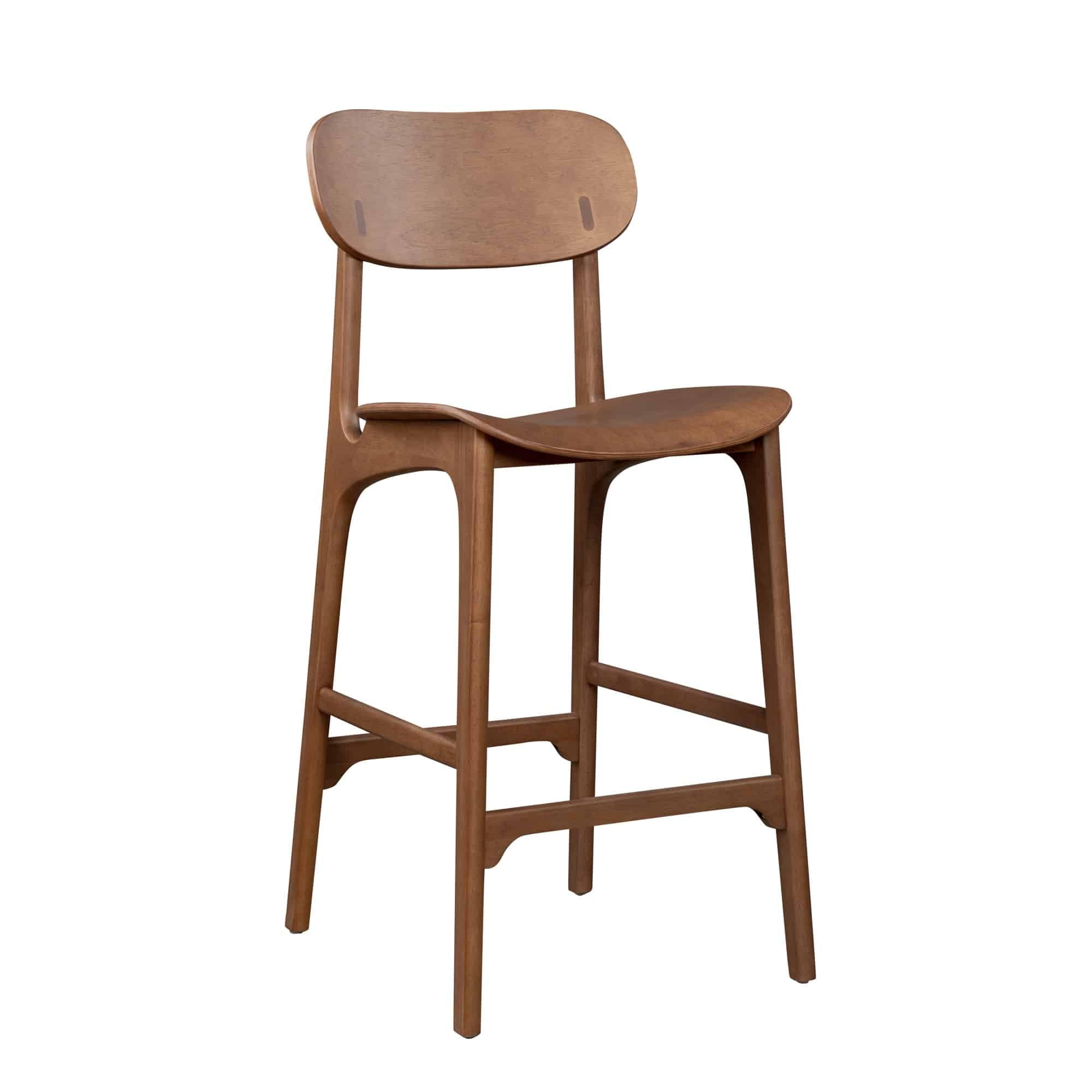 Solvang Mid-Century Modern Brown Ale Wood Bar Stool