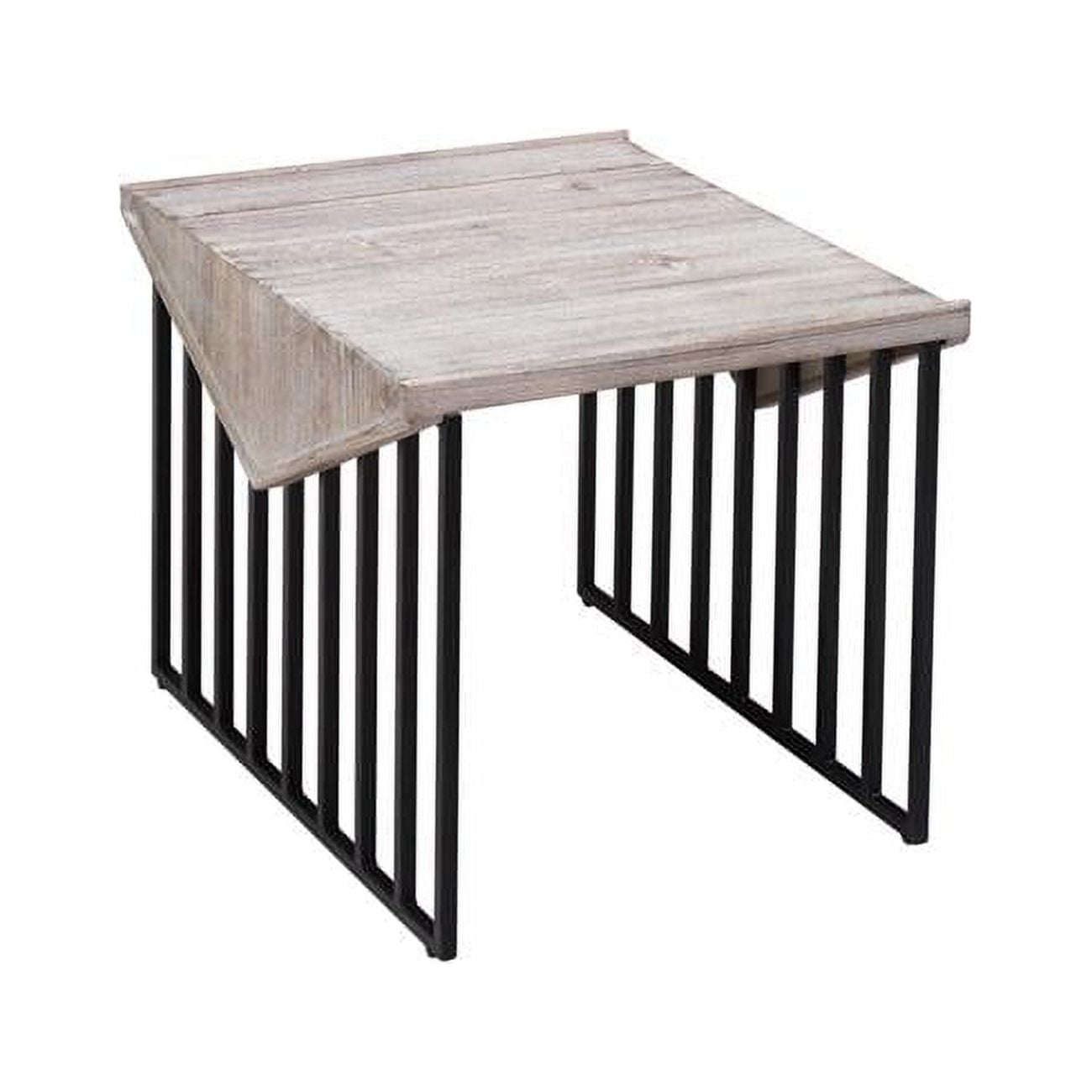 18" Natural Gray Reclaimed Wood Corner Table with Metal Base