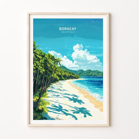 Boracay Philippines Minimalist Cityscape Wall Art, Unframed Paper Poster 8x10in