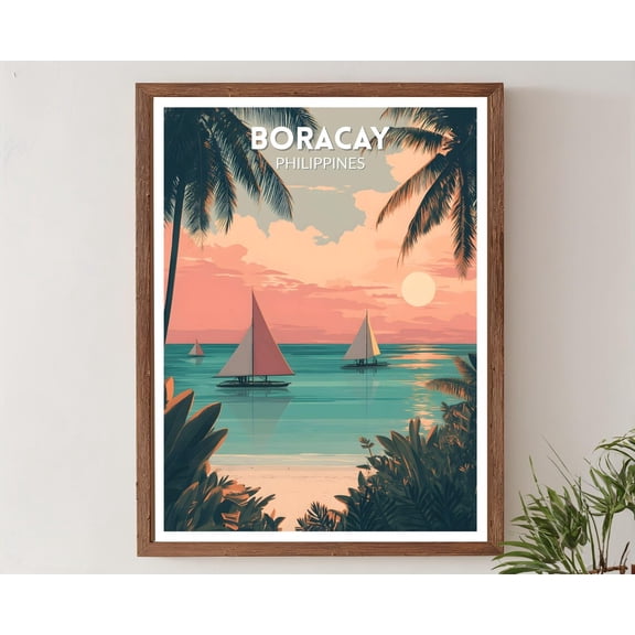 Boracay Philippines Retro Travel Mid Century Modern Vintage Coastal Art Asian Wall Art, Unframed Poster