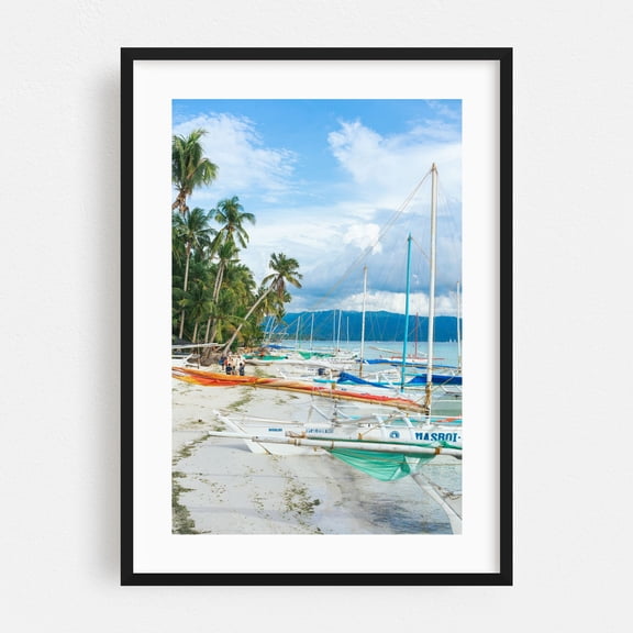 Boracay Under the sun - Malay Western Visayas Philippines Photography Tropical Beach Boat Coast Palm Tree Seaside Ocean Black Framed Wall Art Print 24 x 36 inches