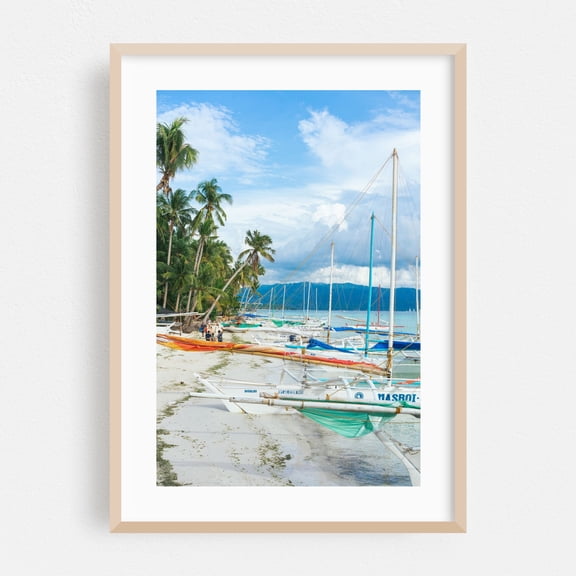 Boracay Under the sun - Malay Western Visayas Philippines Photography Tropical Beach Boat Coast Palm Tree Seaside Ocean Oak Framed Wall Art Print 5 x 7 inches