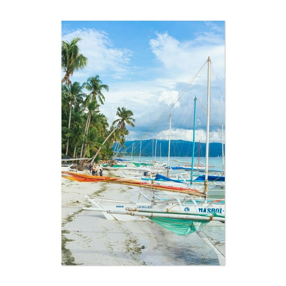 Boracay Under the sun - Malay Western Visayas Philippines Photography Tropical Beach Boat Coast Palm Tree Seaside Ocean Unframed Wall Art Print 4 x 6 inches