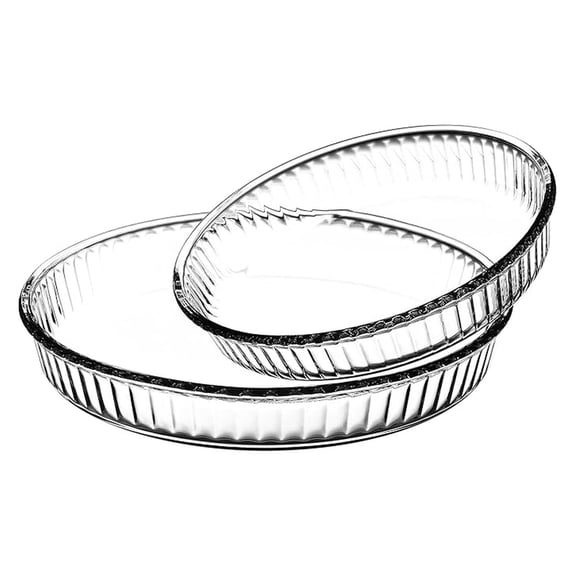 Borcam Tart Dishes Set of 2, 32cm Round Clear Glass Pie Pans - Oven, Microwave, Freezer & Dishwasher Safe Baking Moulds for Quiche, Tarts & Desserts