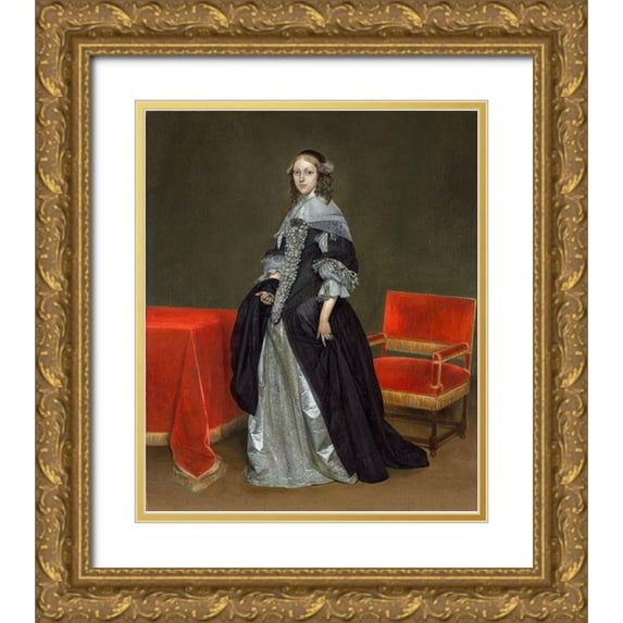 Borch, Gerard ter 20x23 Gold Ornate Wood Framed with Double Matting Museum Art Print Titled - Portrait of a Woman