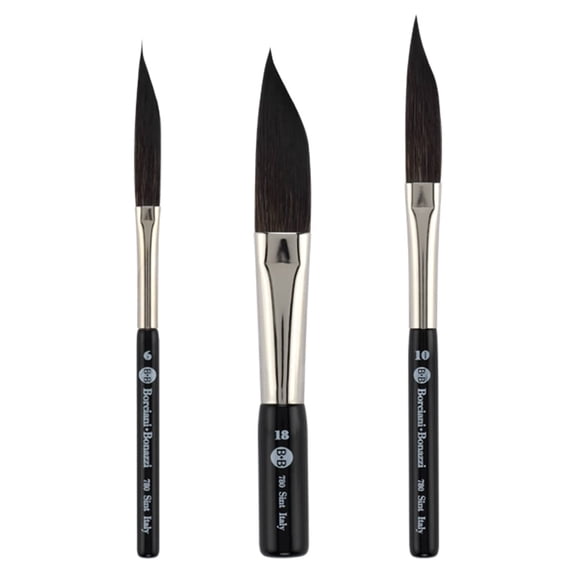 Borciani e Bonazzi Hidro Synthetic Sword Striper Liner Brushes for Fine Lines & Lettering - Set of 3 Brushes (Sizes 6, 10, 18) - Extra Short Handle, Handcrafted in Italy, Cruelty-Free