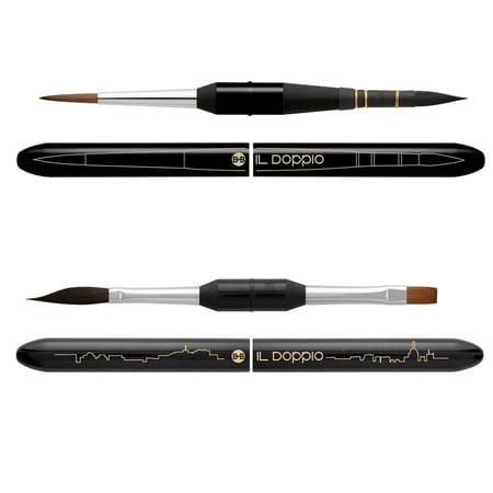 Borciani e Bonazzi Il Doppio Double-Sided 2-in-1 Brush Travel Set, Sizes 1 & 2 - Portable Paintbrush for Urban Sketching, Synthetic Kolinsky, Made in Italy, Vegan, Cruelty-Free