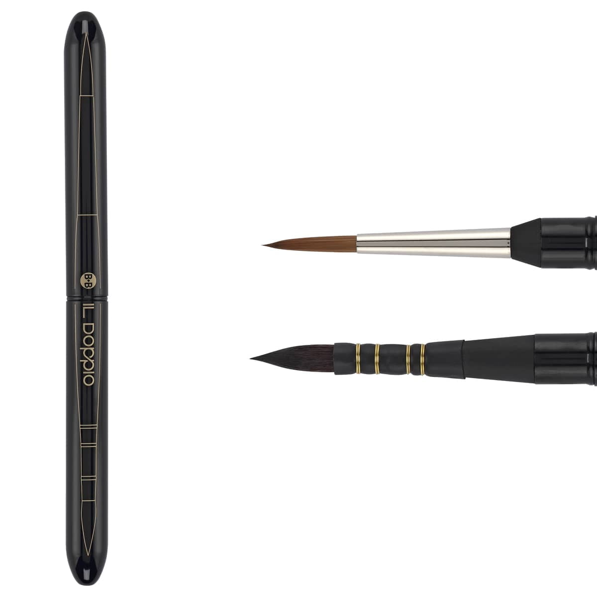 Borciani e Bonazzi Il Doppio Hidro Double-Sided 2-in-1 Mini Watercolor Travel Brush, Size 1 - Portable Paintbrush for Urban Sketching, Synthetic Kolinsky, Made in Italy, Vegan, Cruelty-Free
