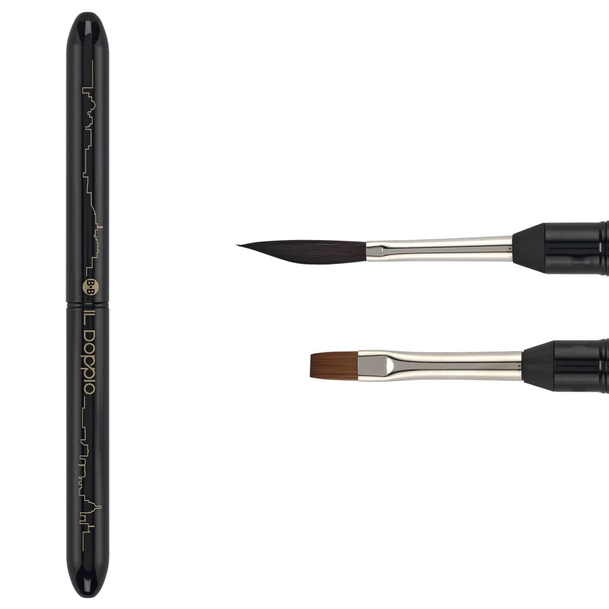Borciani e Bonazzi Il Doppio  Hidro Double-Sided 2-in-1 Mini Watercolor Travel Brush, Size 2 - Portable Paintbrush for Urban Sketching, Synthetic Kolinsky, Made in Italy, Vegan, Cruelty-Free