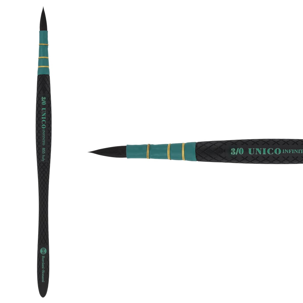 Borciani e Bonazzi Infinito Synthetic Mini Quill Watercolor Brush Series 855 - Size # 3x0, Patented Hidro Hair - Watercolor Art Brushes - Non-Slip, Anti-Roll Handle - Handcrafted in Italy
