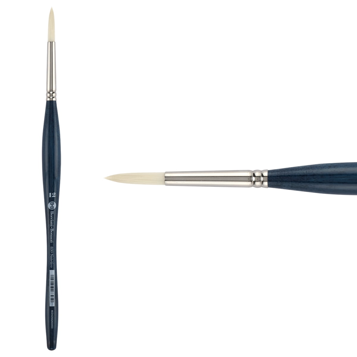 Borciani Bonazzi UNICO Bianco Synthetic Series 830 Paint Brush, Round 12 - Acrylic, Oil, Gel, Impasso Painting - Ergonomic Handle, Cruelty-Free, Brass Ferrule, Handcrafted in Italy