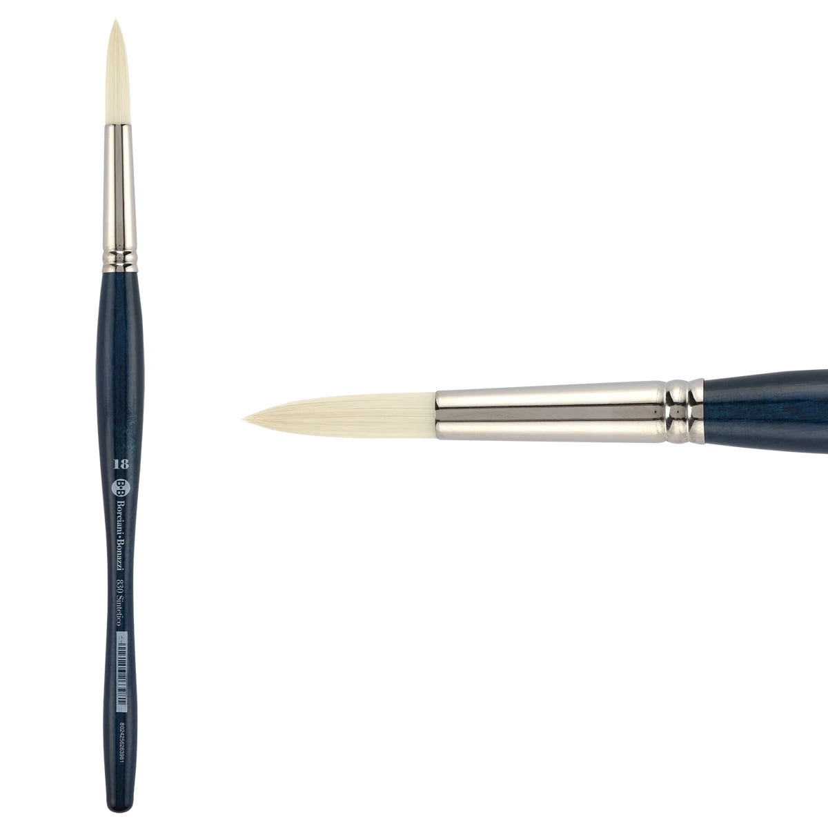 Borciani Bonazzi UNICO Bianco Synthetic Series 830 Paint Brush, Round 18 - Acrylic, Oil, Gel, Impasso Painting - Ergonomic Handle, Cruelty-Free, Brass Ferrule, Handcrafted in Italy