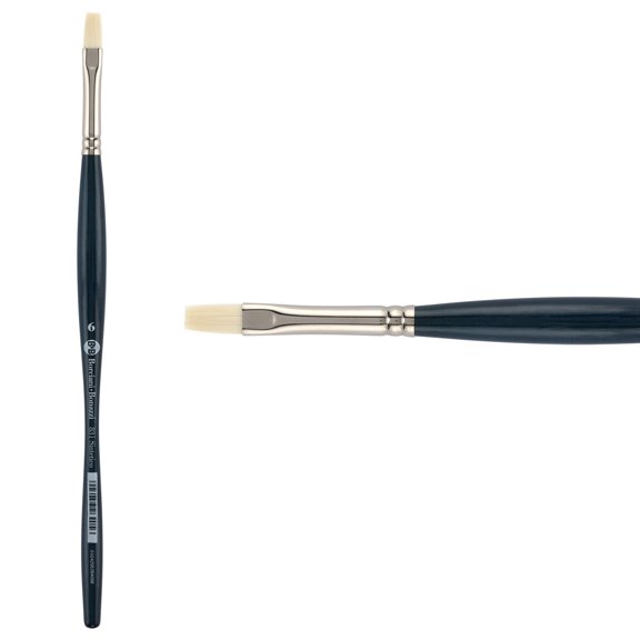 Borciani e Bonazzi Unico Bianco Synthetic Series 831 Paint Brush, Flat 6 - Acrylic, Oil, Gel, Impasso Painting - Ergonomic Handle, Cruelty-Free, Brass Ferrule, Handcrafted in Italy