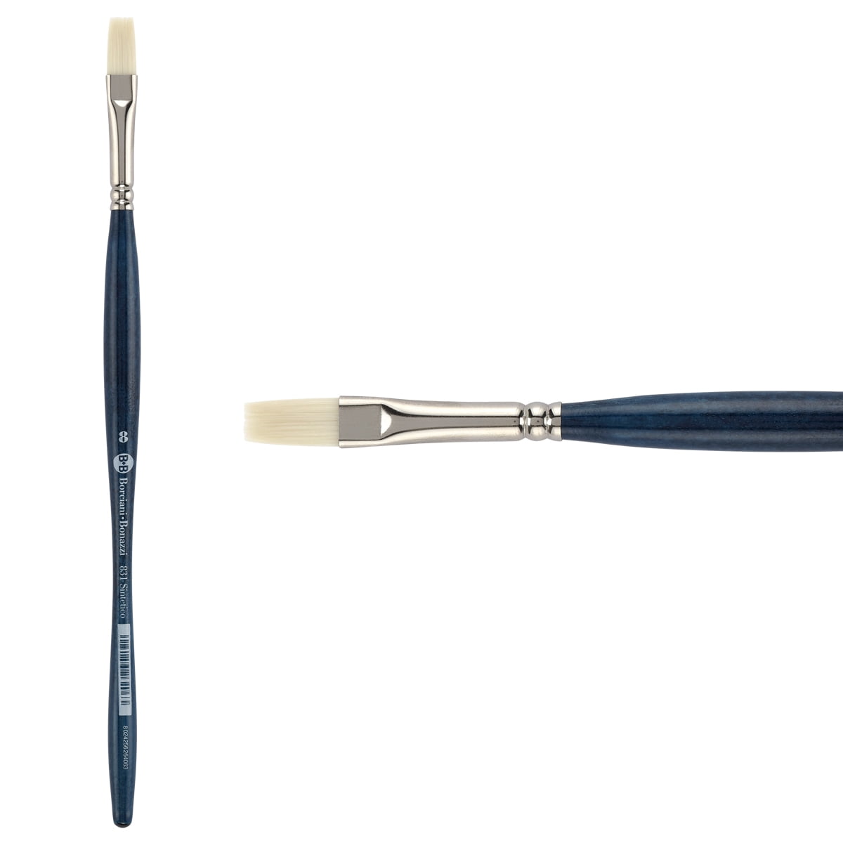 Borciani e Bonazzi Unico Bianco Synthetic Series 831 Paint Brush, Flat 8 - Acrylic, Oil, Gel, Impasso Painting - Ergonomic Handle, Cruelty-Free, Brass Ferrule, Handcrafted in Italy