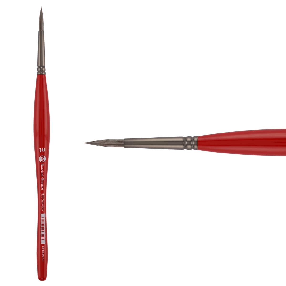 Borciani e Bonazzi Unico Silver Synthetic Series 810 Paint Brush, Round 10 - Medium Handle Paintbrush Handcrafted in Italy, Cruelty-Free, Acrylic, Oil, Watercolor