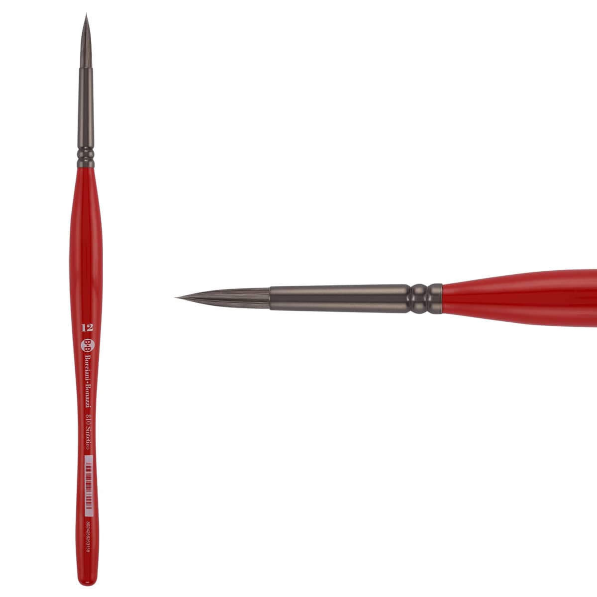 Borciani e Bonazzi Unico Silver Synthetic Series 810 Paint Brush, Round 12 - Medium Handle Paintbrush Handcrafted in Italy, Cruelty-Free, Acrylic, Oil, Watercolor