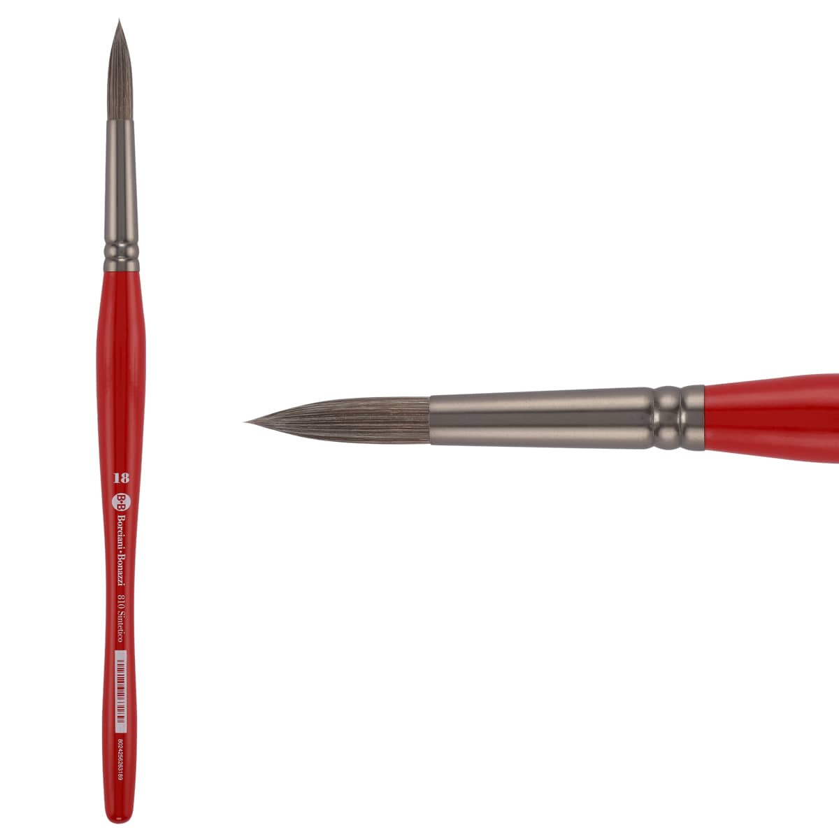 Borciani e Bonazzi Unico Silver Synthetic Series 810 Paint Brush, Round 18 - Medium Handle Paintbrush Handcrafted in Italy, Cruelty-Free, Acrylic, Oil, Watercolor