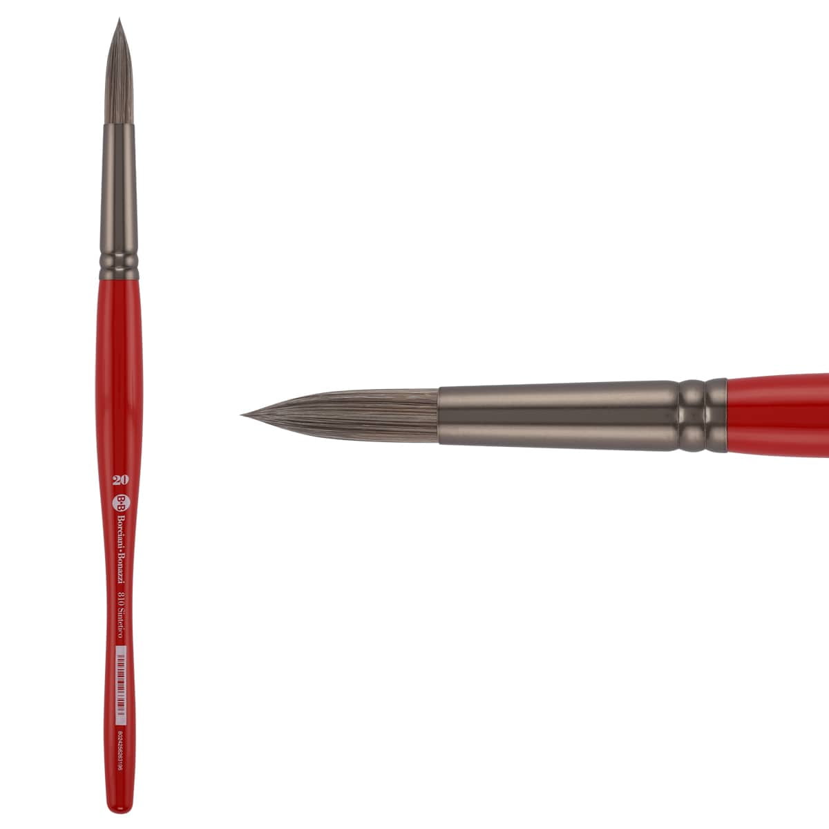 Borciani e Bonazzi Unico Silver Synthetic Series 810 Paint Brush, Round 20 - Medium Handle Paintbrush Handcrafted in Italy, Cruelty-Free, Acrylic, Oil, Watercolor