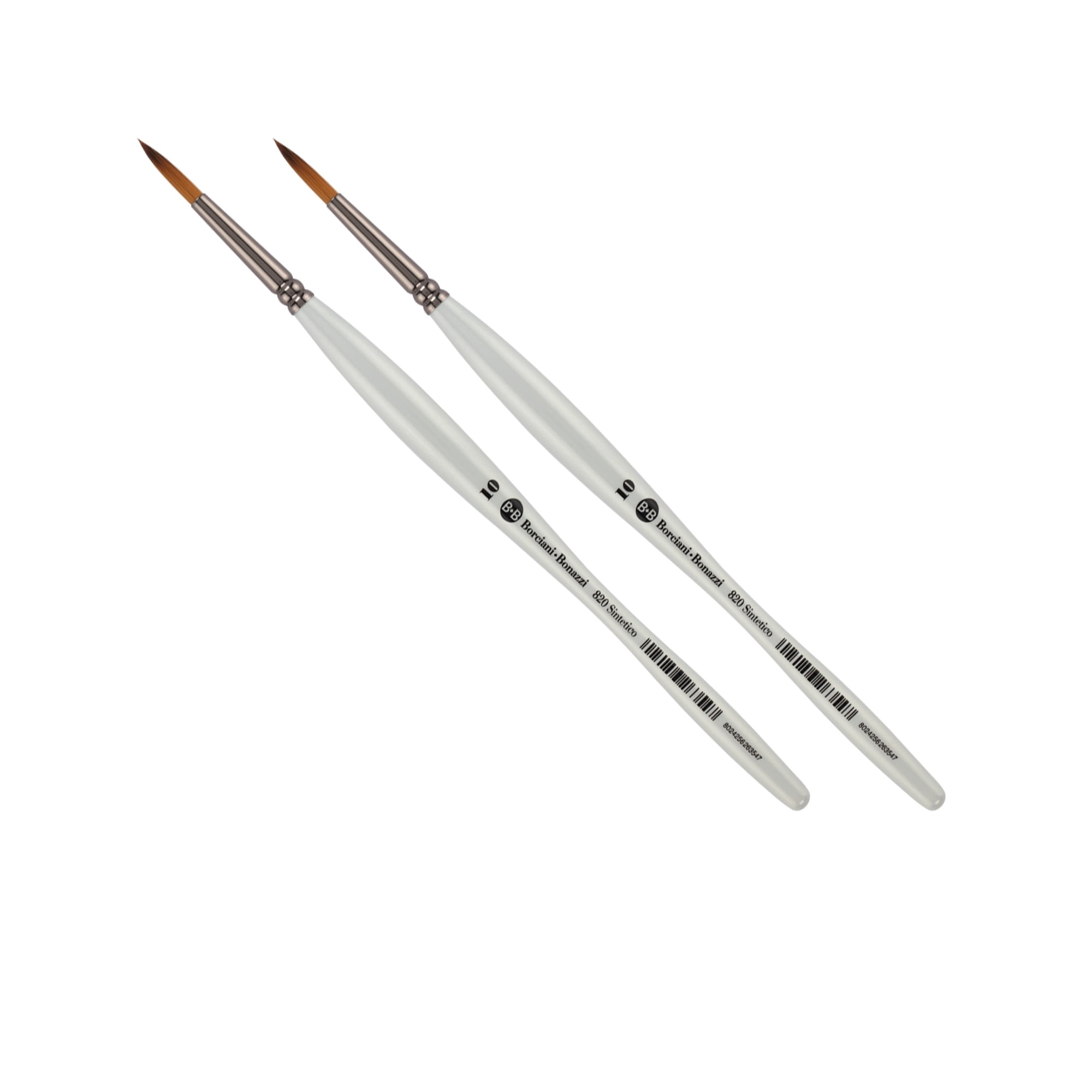 Borciani e Bonazzi Unico Fiamatto Synthetic Series 820 Paint Brush, Round Size 10 - 2 Pack - For Acrylic & Watercolor Painting - Ergonomic Handle, Animal-Friendly, Brass Ferrule, Handcrafted in Italy