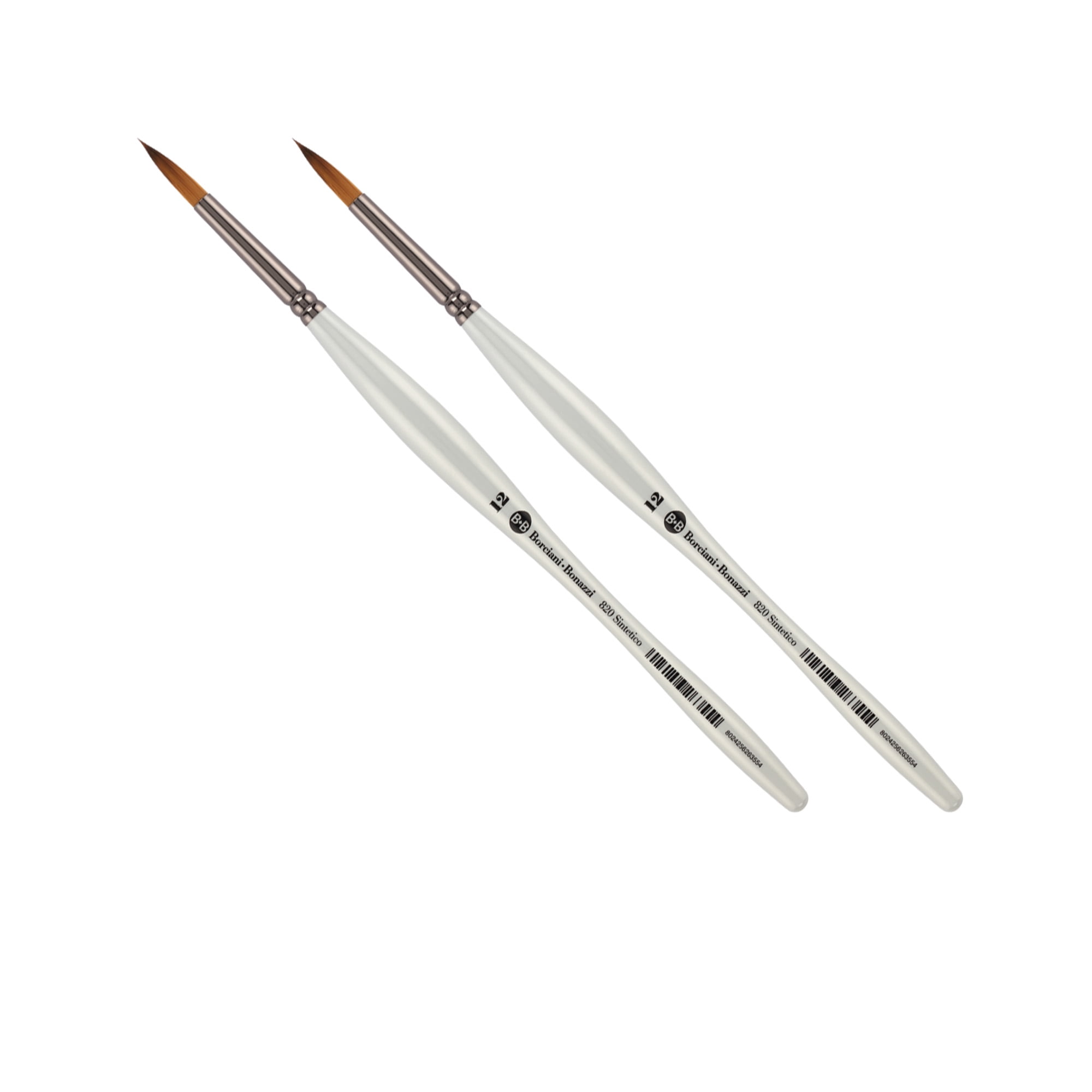 Borciani e Bonazzi Unico Fiamatto Synthetic Series 820 Paint Brush, Round Size 12 - 2 Pack - For Acrylic & Watercolor Painting - Ergonomic Handle, Animal-Friendly, Brass Ferrule, Handcrafted in Italy