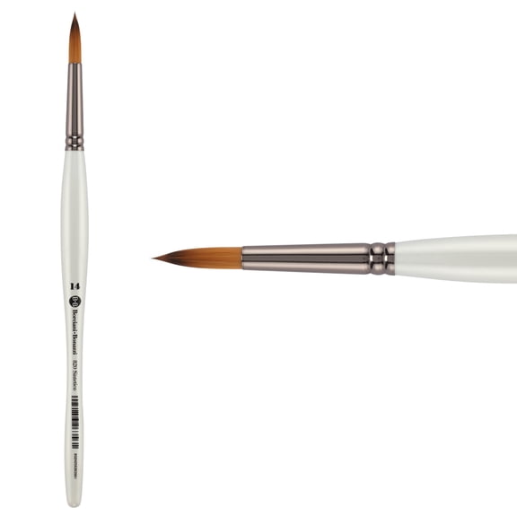 Borciani e Bonazzi Unico Fiamatto Synthetic Series 820 Paint Brush, Round Size 14 - For Acrylic and Watercolor Painting - Ergonomic Handle, Animal-Friendly, Brass Ferrule, Handcrafted in Italy