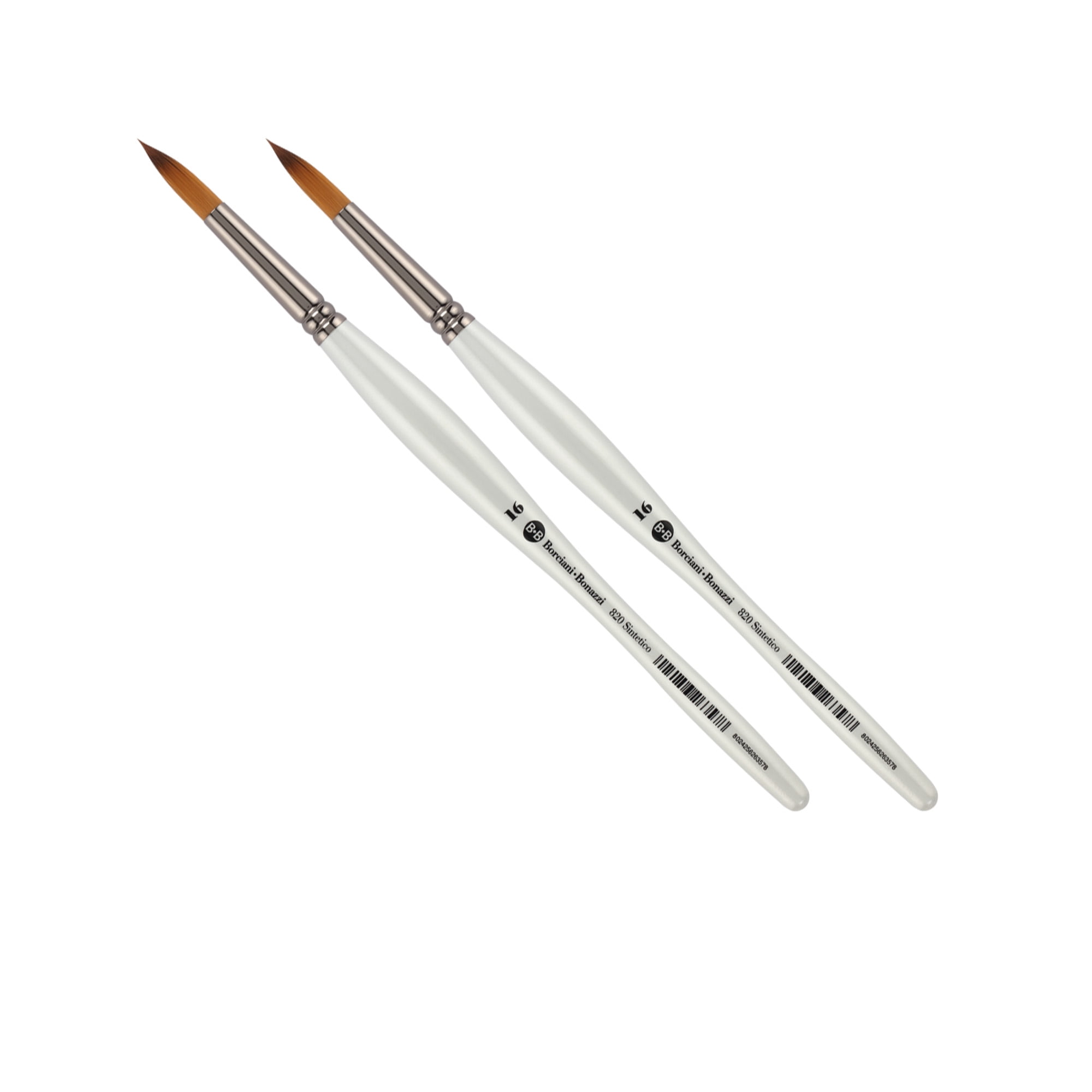 Borciani e Bonazzi Unico Fiamatto Synthetic Series 820 Paint Brush, Round Size 16 - 2 Pack - For Acrylic & Watercolor Painting - Ergonomic Handle, Animal-Friendly, Brass Ferrule, Handcrafted in Italy