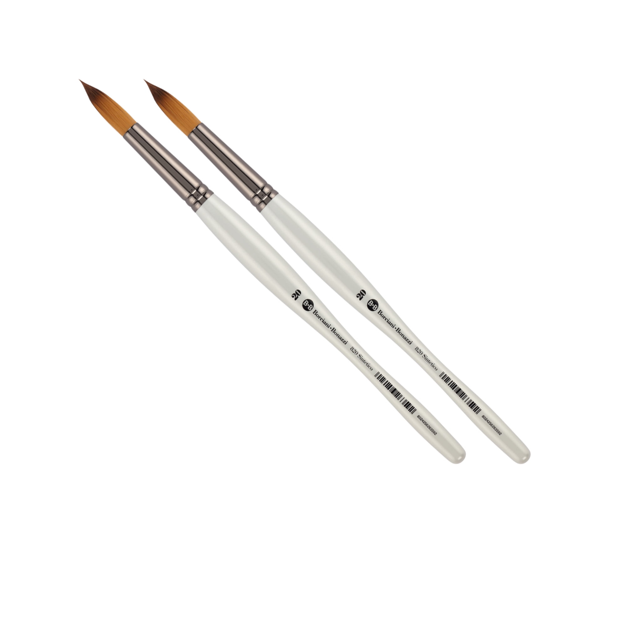 Borciani e Bonazzi Unico Fiamatto Synthetic Series 820 Paint Brush, Round Size 20 - 2 Pack - For Acrylic & Watercolor Painting - Ergonomic Handle, Animal-Friendly, Brass Ferrule, Handcrafted in Italy