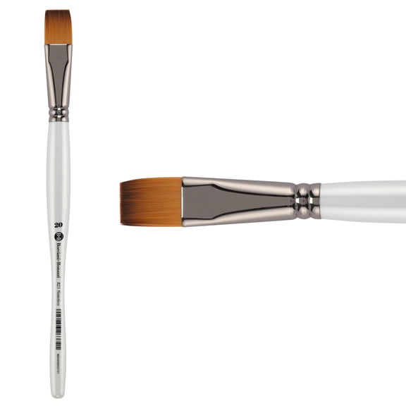 Borciani e Bonazzi Unico Fiamatto Synthetic Series 821 Paint Brush, Flat Size 20 - For Acrylic and Watercolor Painting - Ergonomic Handle, Animal-Friendly, Brass Ferrule, Handcrafted in Italy