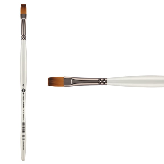 Borciani e Bonazzi UNICO Fiamatto Synthetic Series 821 Paint Brush, Flat Size 8 - For Acrylic and Watercolor Painting - Ergonomic Handle, Animal-Friendly, Brass Ferrule, Handcrafted in Italy