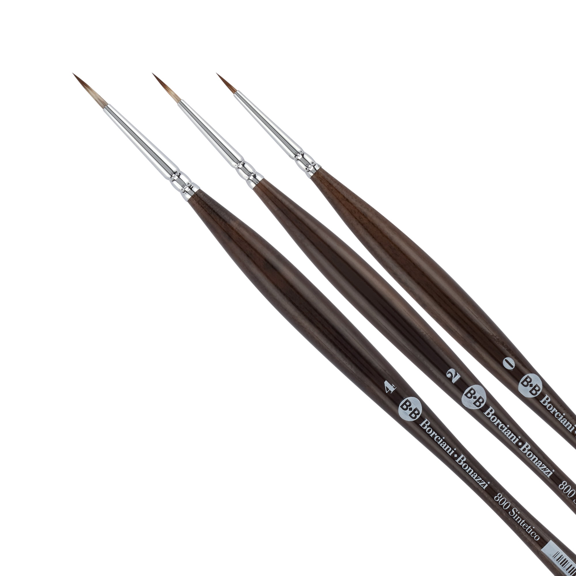 Borciani e Bonazzi Unico Synthetic Mongoose Artist Paint Brush - Series 800 Round - Set of 3 - Watercolors, Oil & Acrylic Paint - Handcrafted in Italy, Anti-Roll Design, Ergonomic Medium Handle