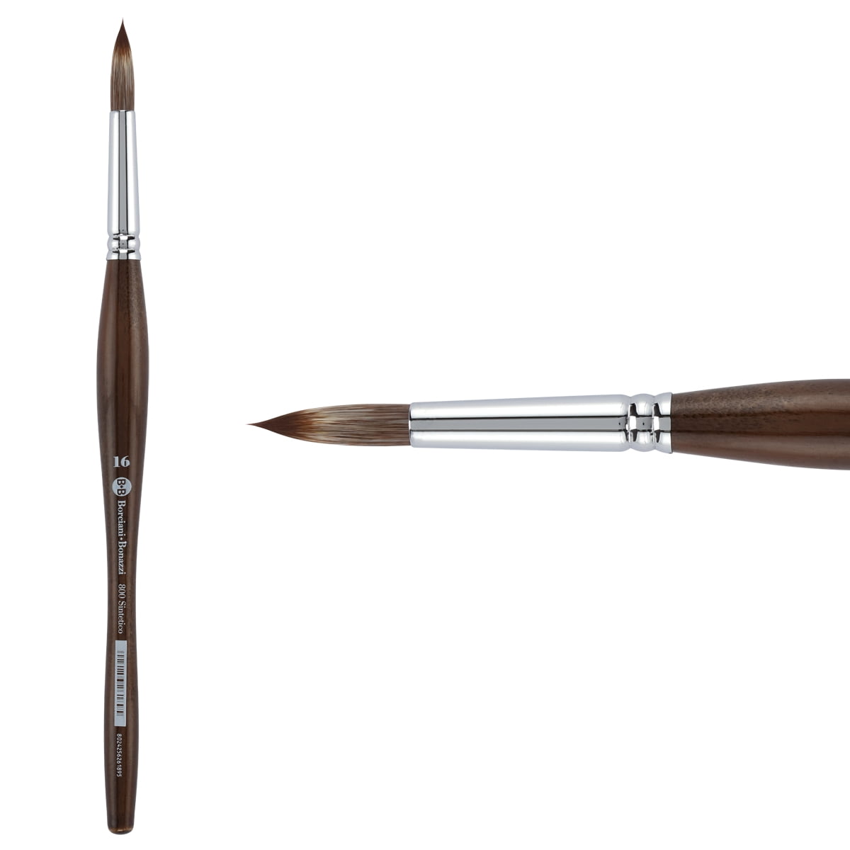 Borciani e Bonazzi Unico Synthetic Mongoose Artist Paint Brush - Series 800 Round - Size #16 - Watercolors, Oil & Acrylic Paint - Handcrafted in Italy, Anti-Roll Design, Ergonomic Medium Handle