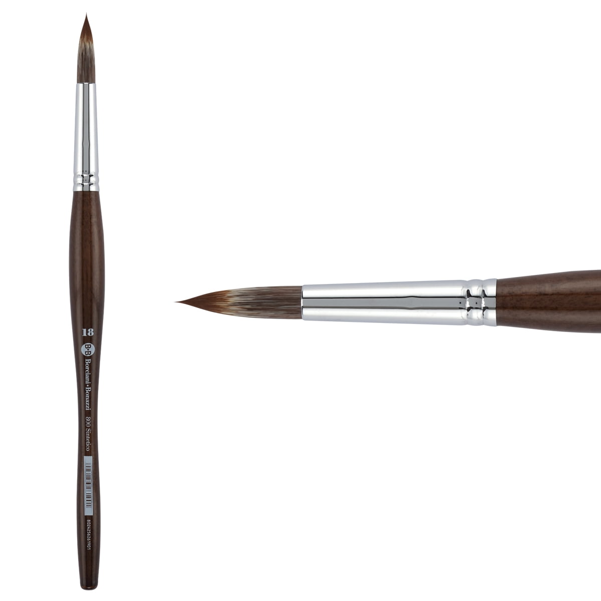 Borciani e Bonazzi Unico Synthetic Mongoose Artist Paint Brush - Series 800 Round - Size #18 - Watercolors, Oil & Acrylic Paint - Handcrafted in Italy, Anti-Roll Design, Ergonomic Medium Handle